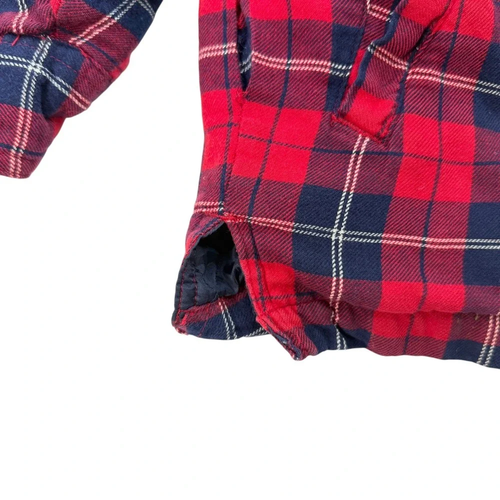 Club Room Mens Shirt Jacket XL Red Blue Plaid Quilted Lined Flannel Cotton Blend